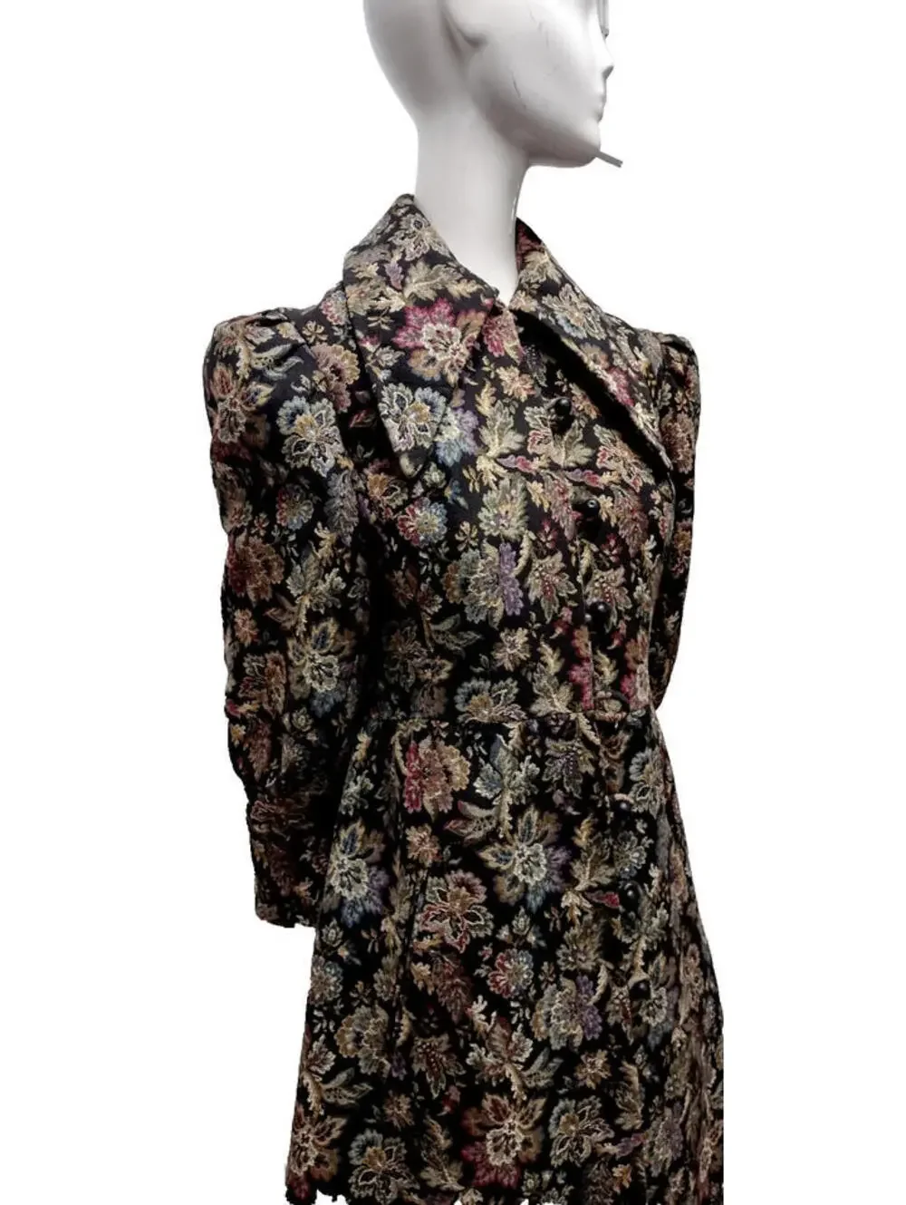 Vintage Tapestry Boho Coat Wide Collar Victorian Chic Lavender Burgundy S/ Med - Picture 4 of 16